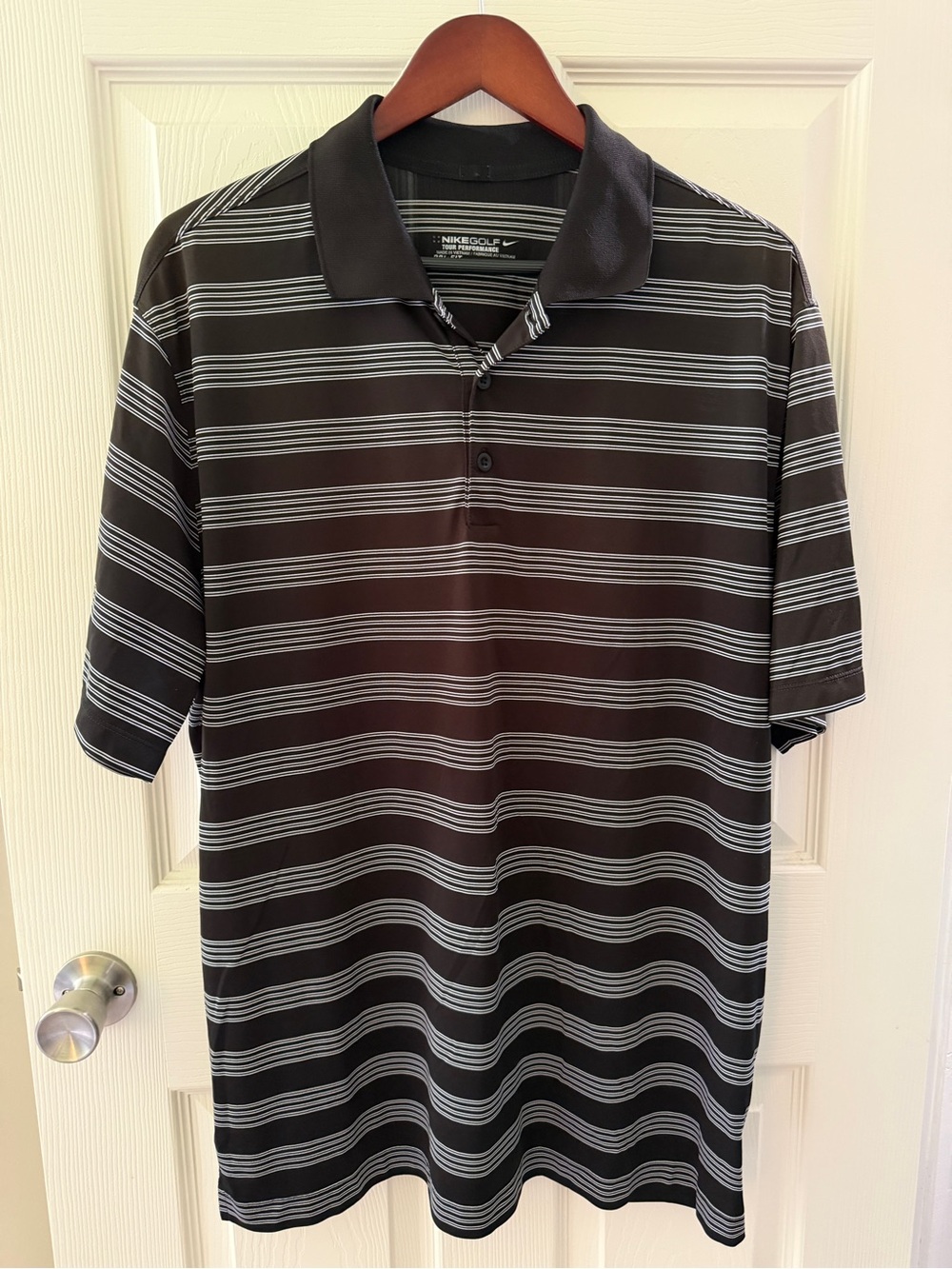 Nike Golf Dri-fit Black and Gray Striped Polo Golf Shirt Size XL